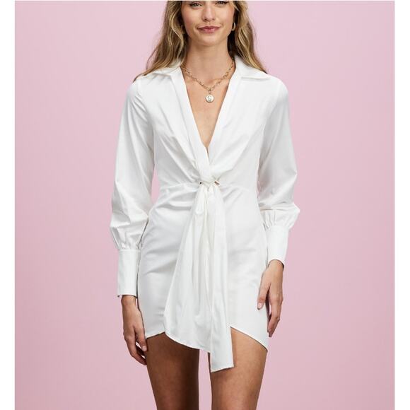 NEW TOPSHOP NORDSTROM Cream Twist Front Satin Mini Shirt Dress Size 6 - Picture 6 of 7